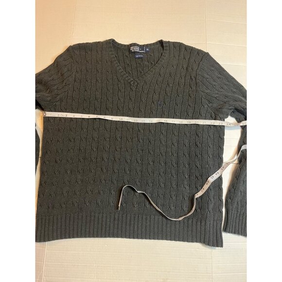 Polo Ralph Lauren XL Cable Knit V-Neck Sweater 100% Cotton Mens Gray hong kong - Picture 9 of 11